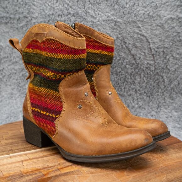 Born MOE3 Brown Leather Saddle Blanket Western Southwest Ankle Boots Size 6.5 - Picture 1 of 9